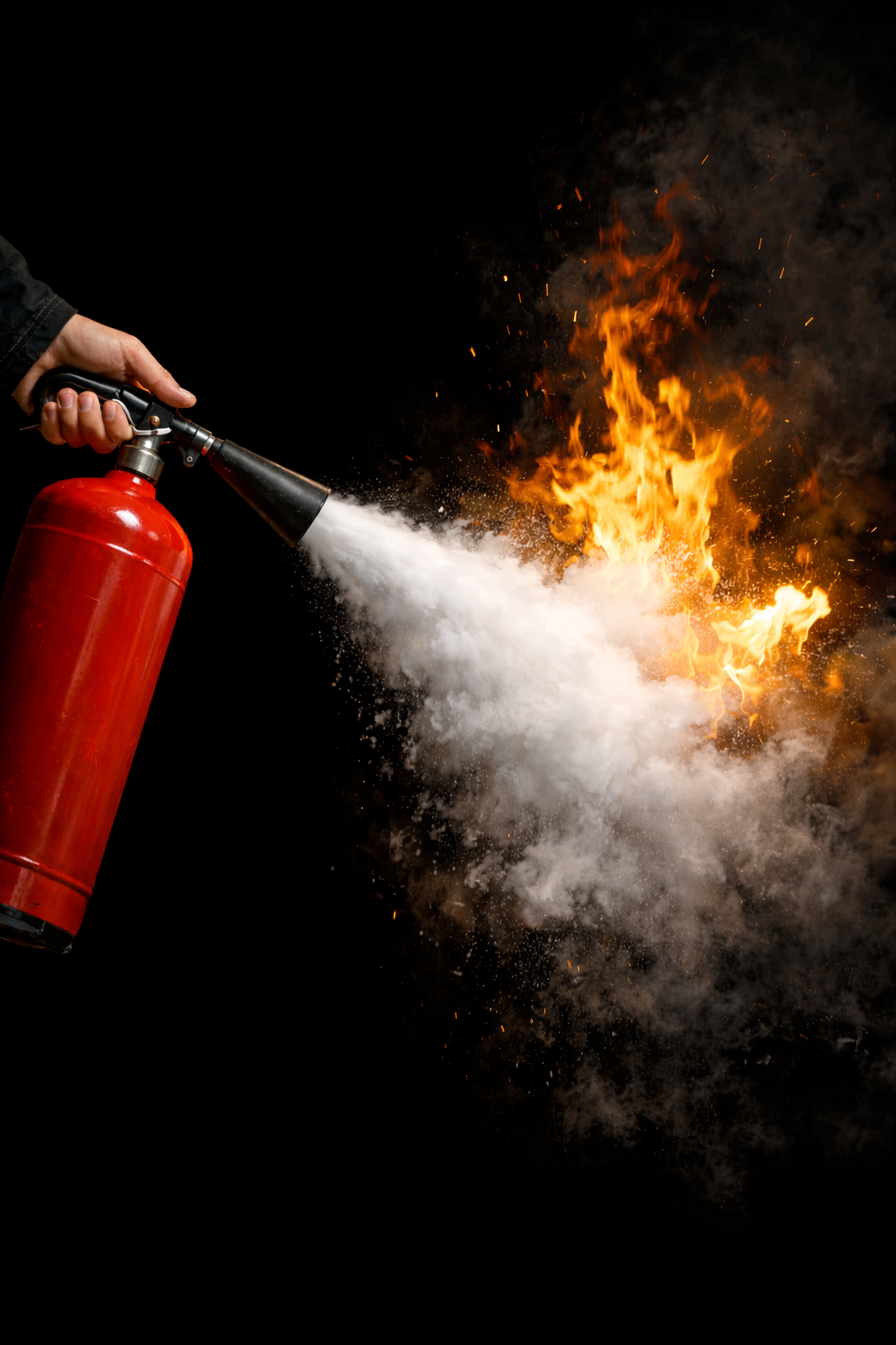 Fire extinguisher spraying at fire